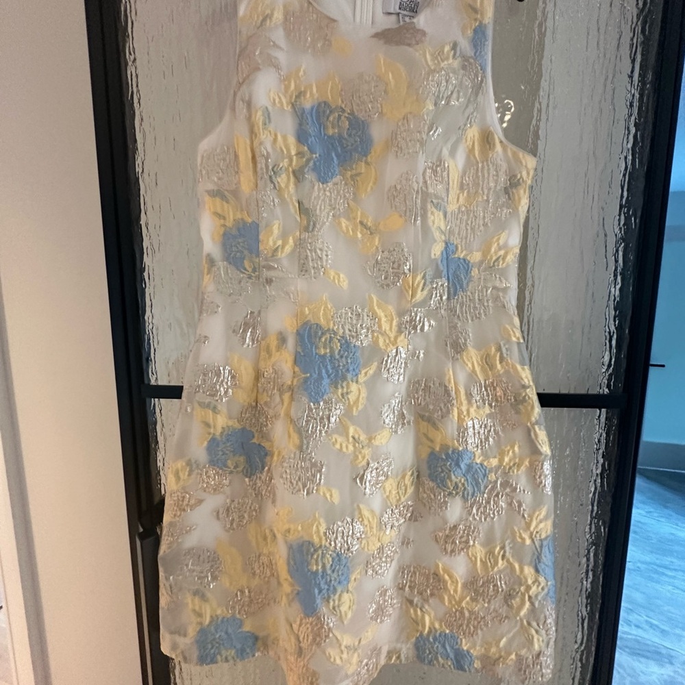 Badgley Mischka White and Blue Floral Mini Dress